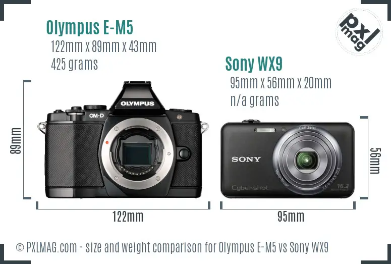 Olympus E-M5 vs Sony WX9 size comparison