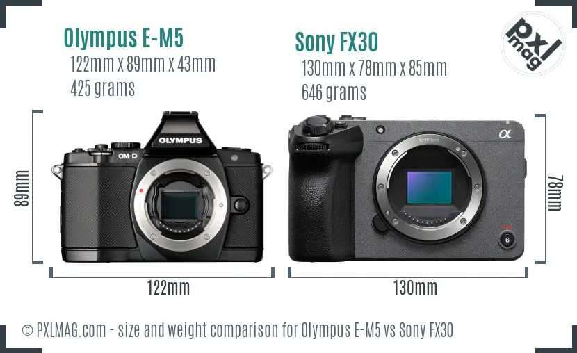 Olympus E-M5 vs Sony FX30 size comparison Olympus E-M5 vs Sony FX30 size comparison