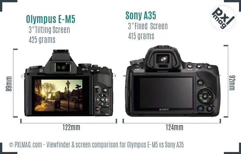 Olympus E-M5 vs Sony A35 Screen and Viewfinder comparison
