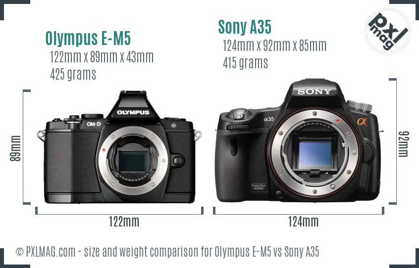 Olympus E-M5 vs Sony A35 size comparison