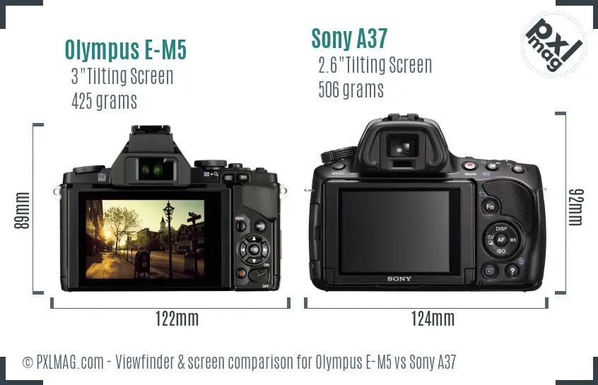 Olympus E-M5 vs Sony A37 Screen and Viewfinder comparison