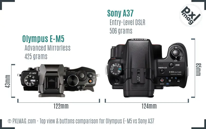 Olympus E-M5 vs Sony A37 top view buttons comparison