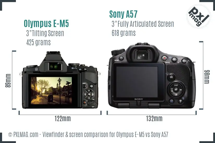 Olympus E-M5 vs Sony A57 Screen and Viewfinder comparison