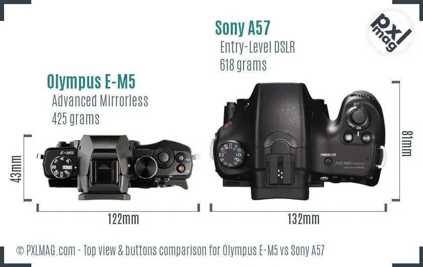 Olympus E-M5 vs Sony A57 top view buttons comparison