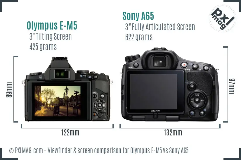 Olympus E-M5 vs Sony A65 Screen and Viewfinder comparison