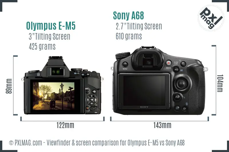 Olympus E-M5 vs Sony A68 Screen and Viewfinder comparison