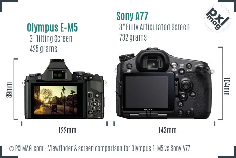 Olympus E-M5 vs Sony A77 Screen and Viewfinder comparison