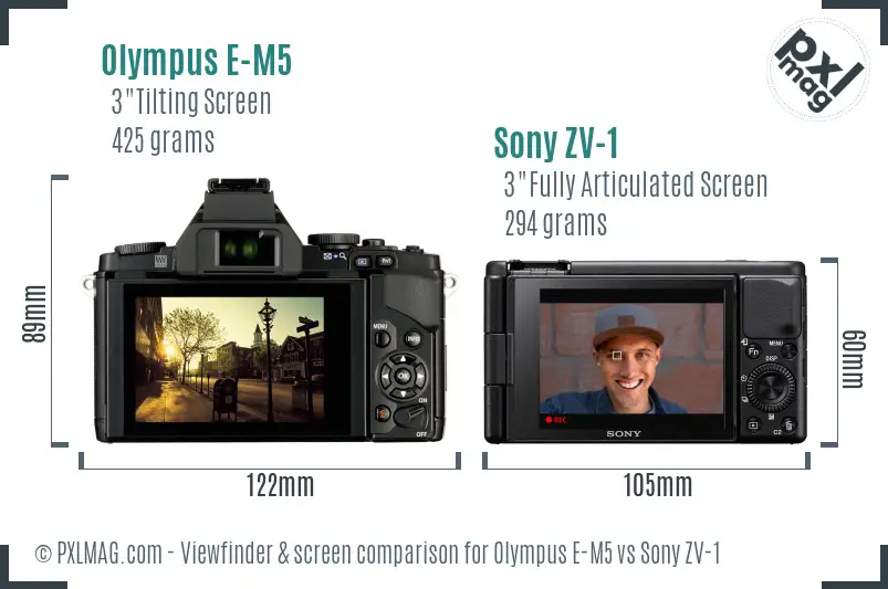 Olympus E-M5 vs Sony ZV-1 Screen and Viewfinder comparison