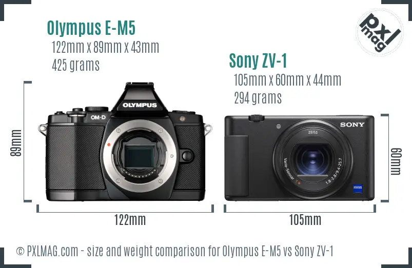 Olympus E-M5 vs Sony ZV-1 size comparison