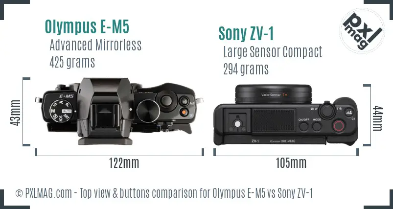 Olympus E-M5 vs Sony ZV-1 top view buttons comparison
