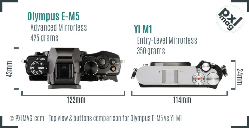 Olympus E-M5 vs YI M1 top view buttons comparison