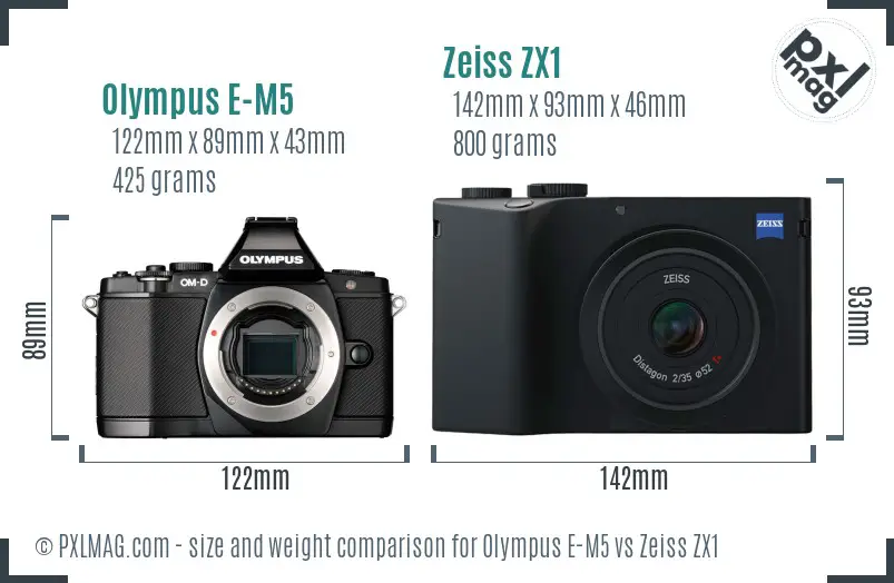 Olympus E-M5 vs Zeiss ZX1 size comparison