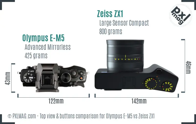 Olympus E-M5 vs Zeiss ZX1 top view buttons comparison