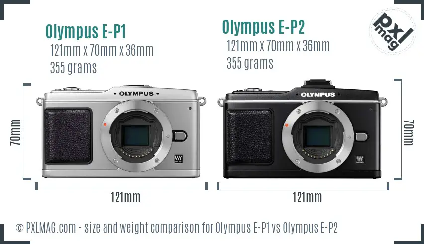 Olympus E-P1 vs Olympus E-P2 size comparison