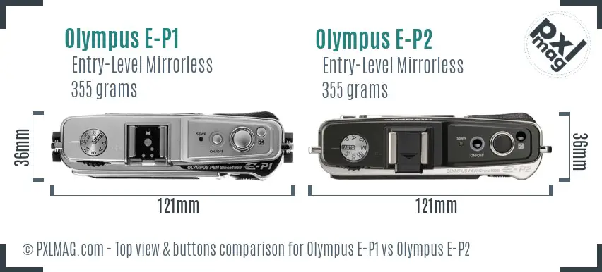 Olympus E-P1 vs Olympus E-P2 top view buttons comparison