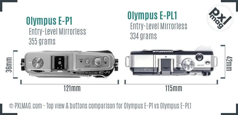 Olympus E-P1 vs Olympus E-PL1 top view buttons comparison
