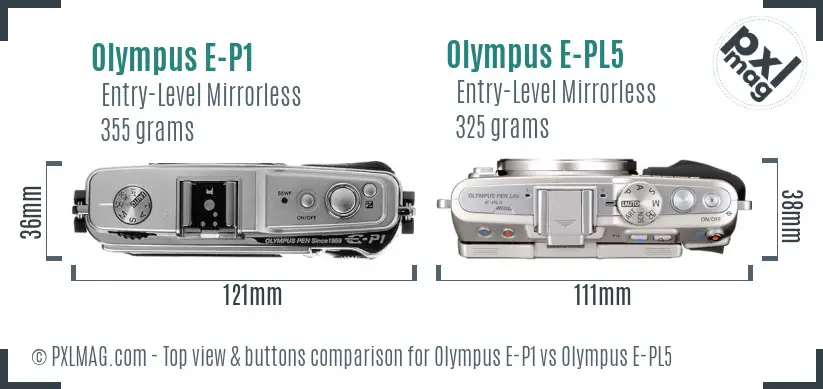 Olympus E-P1 vs Olympus E-PL5 top view buttons comparison