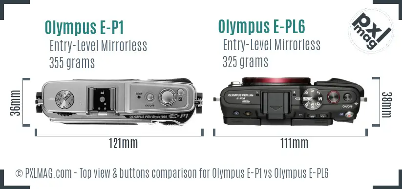 Olympus E-P1 vs Olympus E-PL6 top view buttons comparison