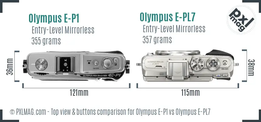 Olympus E-P1 vs Olympus E-PL7 top view buttons comparison