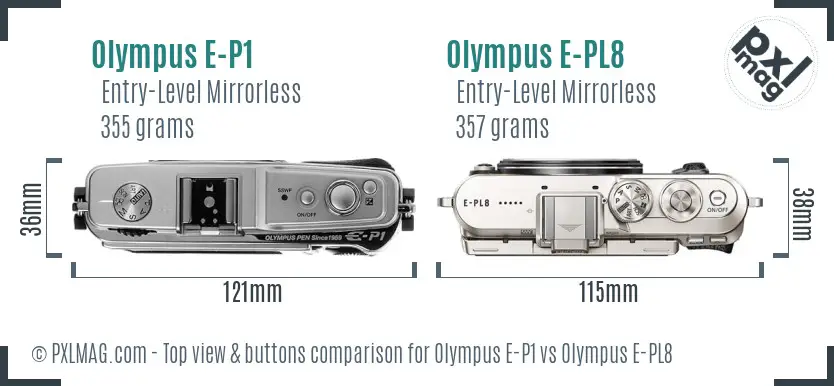 Olympus E-P1 vs Olympus E-PL8 top view buttons comparison