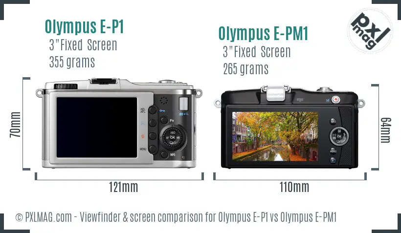 Olympus E-P1 vs Olympus E-PM1 Screen and Viewfinder comparison