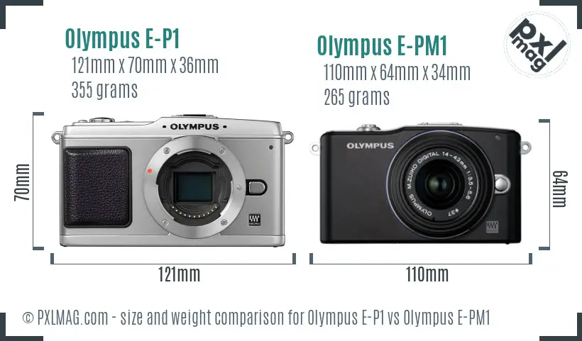 Olympus E-P1 vs Olympus E-PM1 size comparison