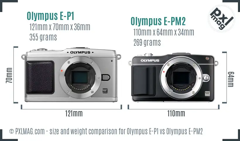 Olympus E-P1 vs Olympus E-PM2 size comparison