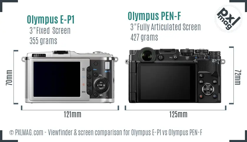 Olympus E-P1 vs Olympus PEN-F Screen and Viewfinder comparison