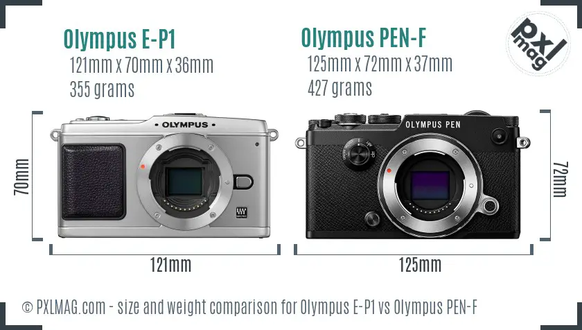 Olympus E-P1 vs Olympus PEN-F size comparison