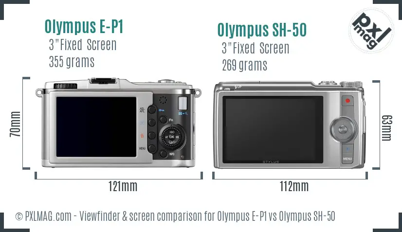 Olympus E-P1 vs Olympus SH-50 Screen and Viewfinder comparison
