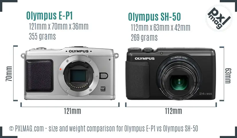 Olympus E-P1 vs Olympus SH-50 size comparison