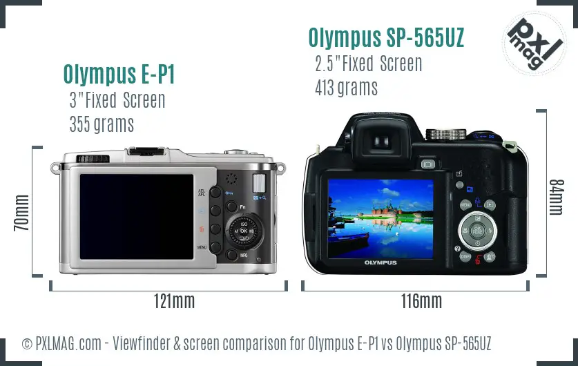 Olympus E-P1 vs Olympus SP-565UZ Screen and Viewfinder comparison