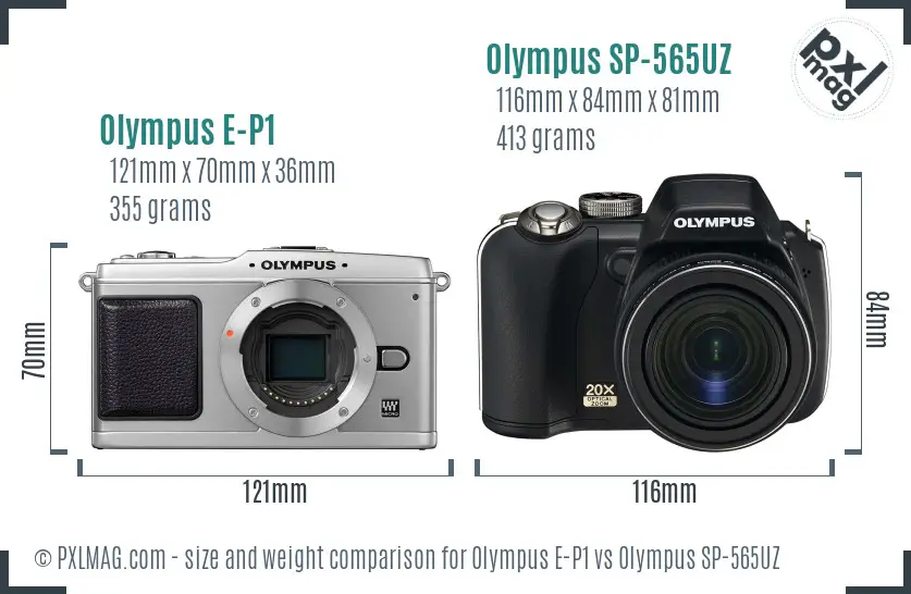 Olympus E-P1 vs Olympus SP-565UZ size comparison