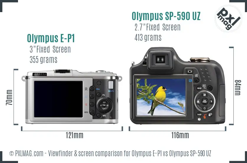 Olympus E-P1 vs Olympus SP-590 UZ Screen and Viewfinder comparison