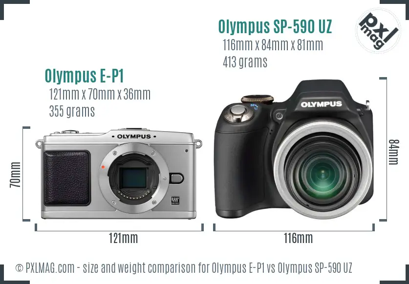Olympus E-P1 vs Olympus SP-590 UZ size comparison