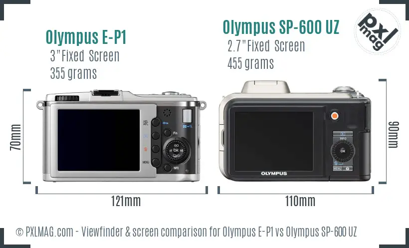 Olympus E-P1 vs Olympus SP-600 UZ Screen and Viewfinder comparison