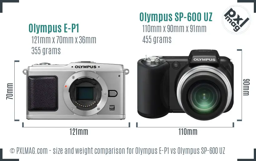Olympus E-P1 vs Olympus SP-600 UZ size comparison