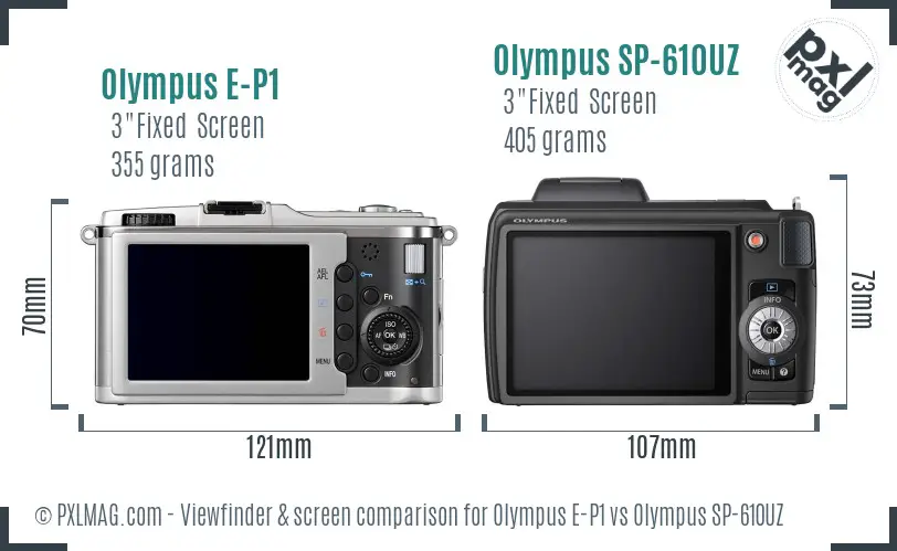Olympus E-P1 vs Olympus SP-610UZ Screen and Viewfinder comparison