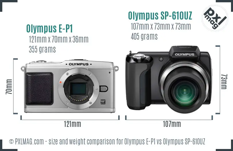 Olympus E-P1 vs Olympus SP-610UZ size comparison