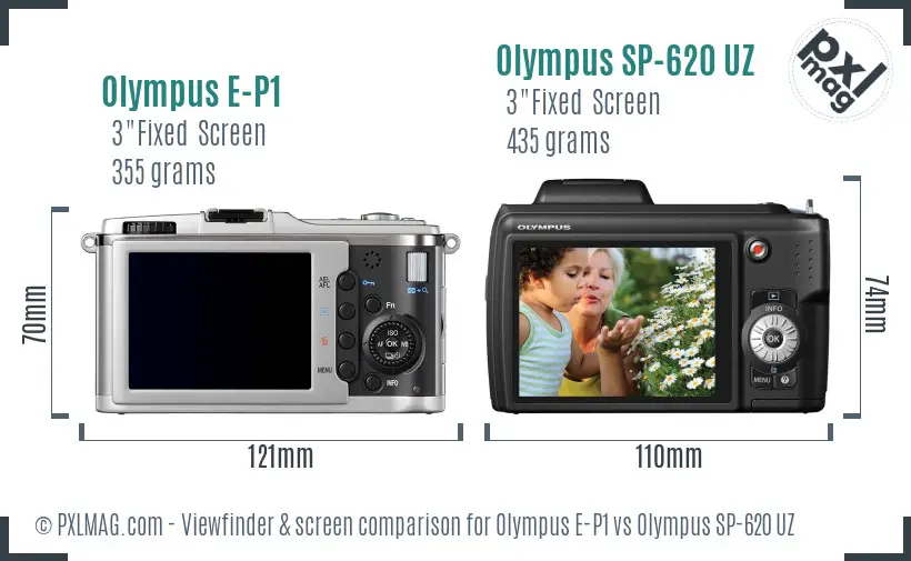 Olympus E-P1 vs Olympus SP-620 UZ Screen and Viewfinder comparison
