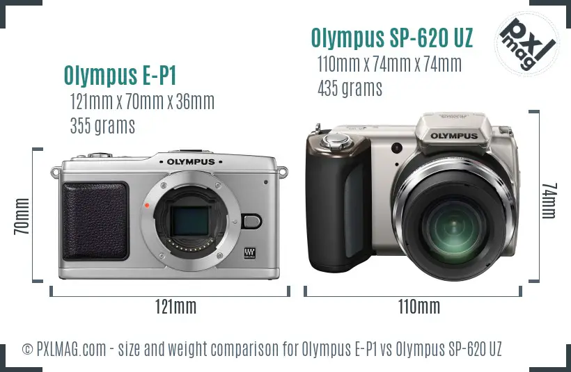 Olympus E-P1 vs Olympus SP-620 UZ size comparison
