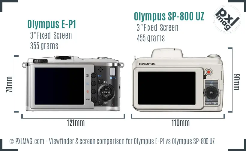 Olympus E-P1 vs Olympus SP-800 UZ Screen and Viewfinder comparison