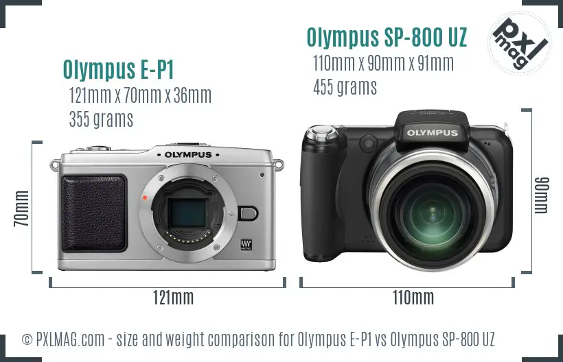 Olympus E-P1 vs Olympus SP-800 UZ size comparison