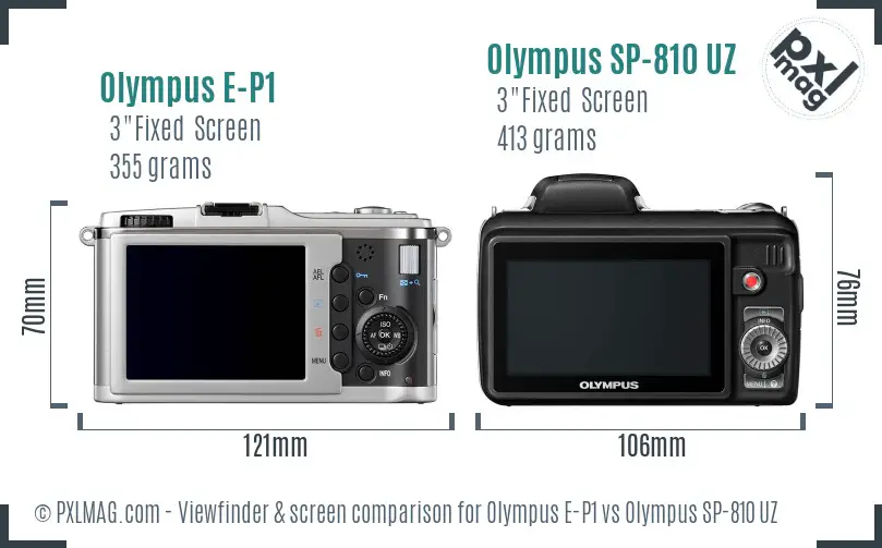 Olympus E-P1 vs Olympus SP-810 UZ Screen and Viewfinder comparison