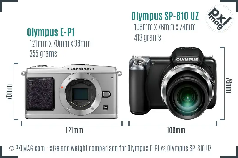 Olympus E-P1 vs Olympus SP-810 UZ size comparison