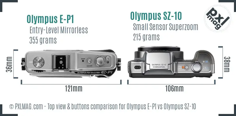 Olympus E-P1 vs Olympus SZ-10 top view buttons comparison