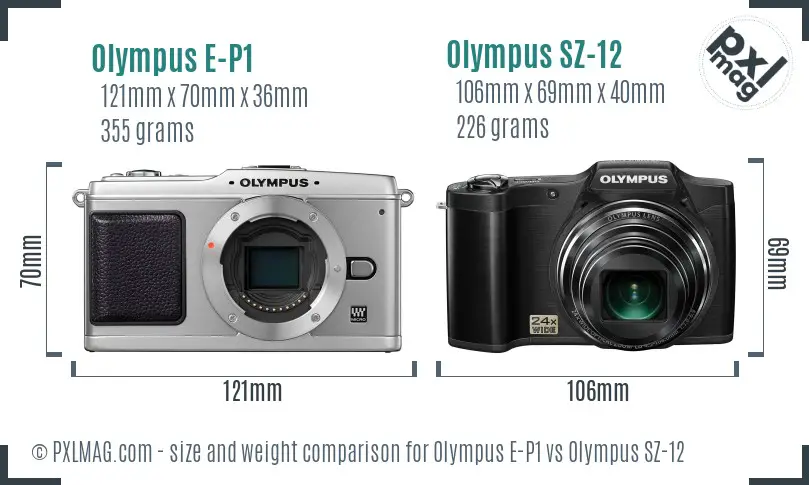 Olympus E-P1 vs Olympus SZ-12 size comparison