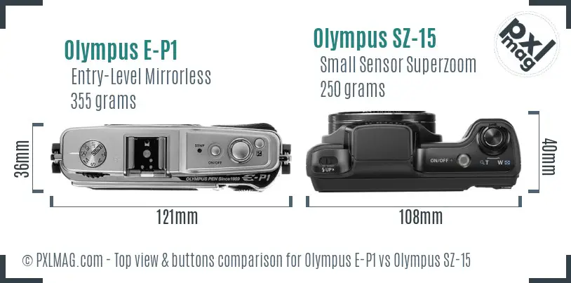 Olympus E-P1 vs Olympus SZ-15 top view buttons comparison