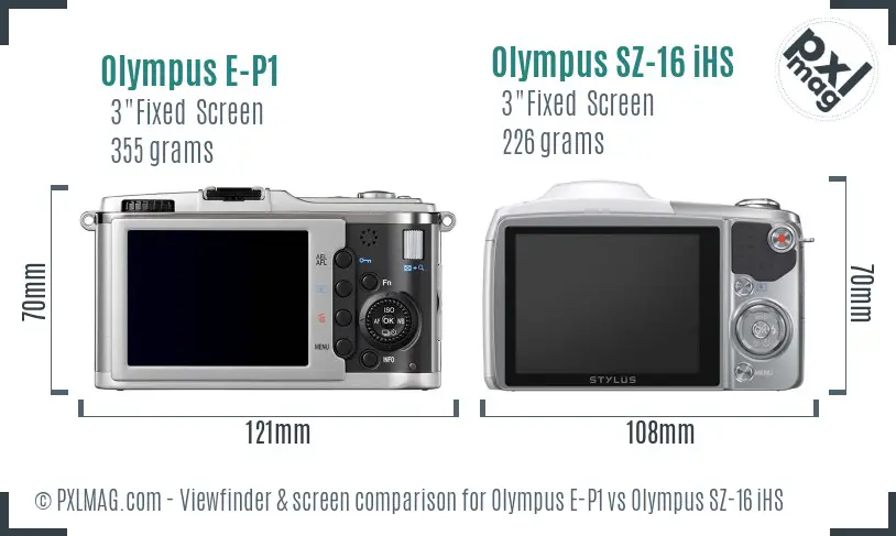Olympus E-P1 vs Olympus SZ-16 iHS Screen and Viewfinder comparison