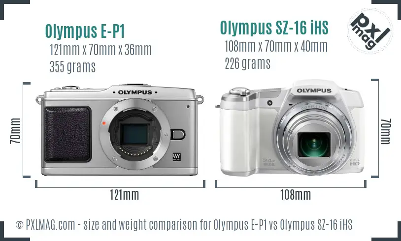 Olympus E-P1 vs Olympus SZ-16 iHS size comparison